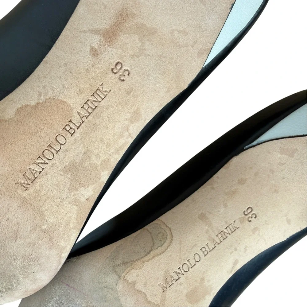 Manolo Blahnik Pointed Toe Pumps Leather Eyelet Detail 36 Black White Y2K